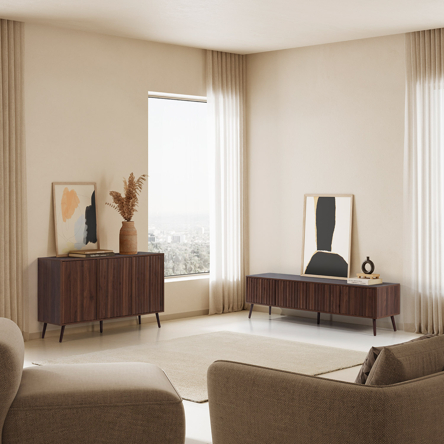 Mueble TV Lluvia 4P Nogal Ambiente 2