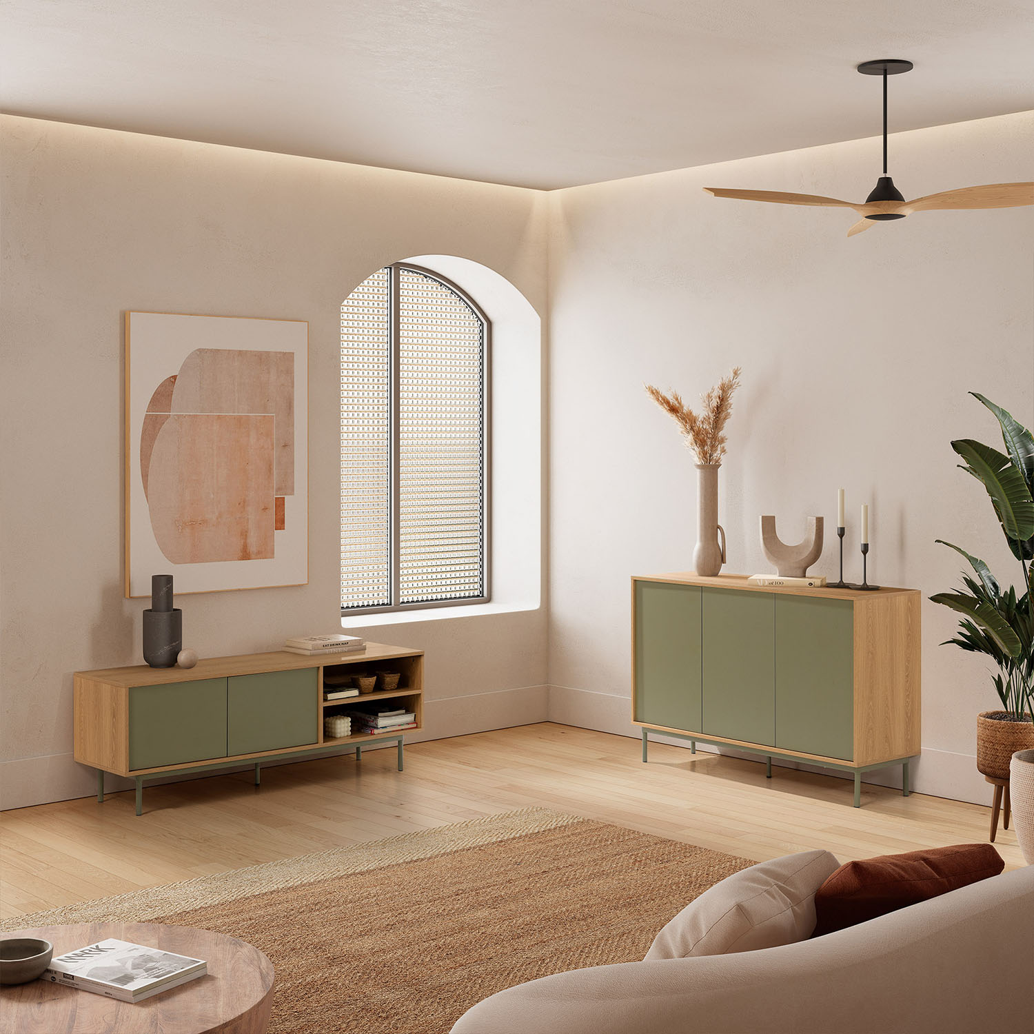 Mueble TV Cuzco Verde Ambiente Completo